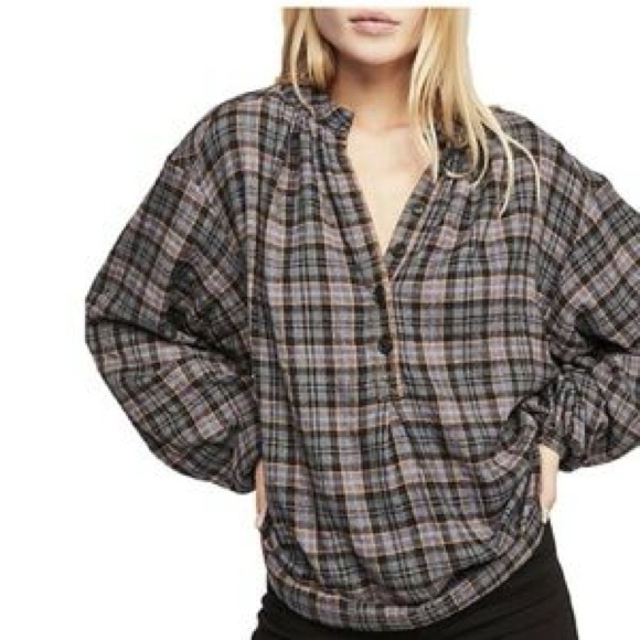 Free People Tops - Free People - Northern Bound Plaid Long Sleeve Half Button Lightweight Blouse M